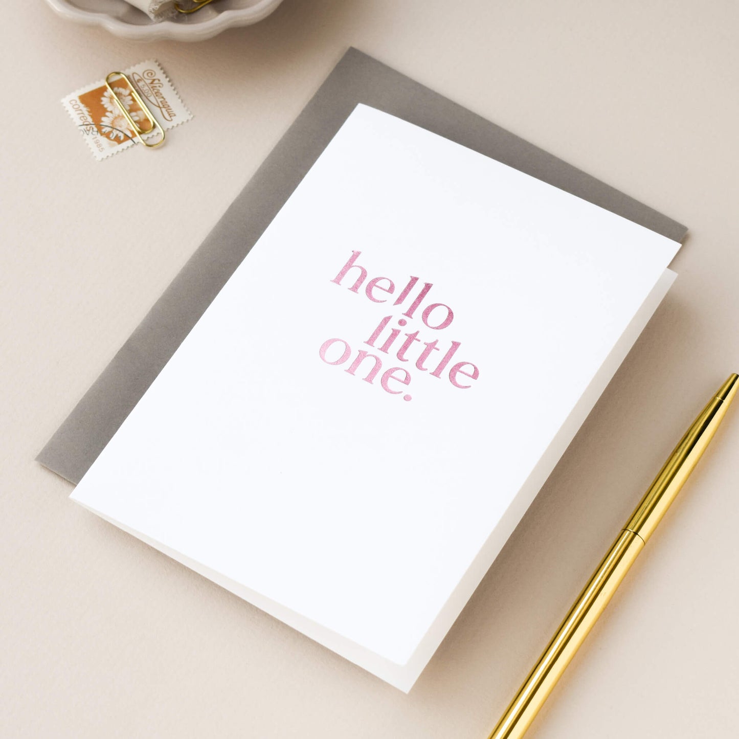 Hello Little One, Pink Foil New Baby Card