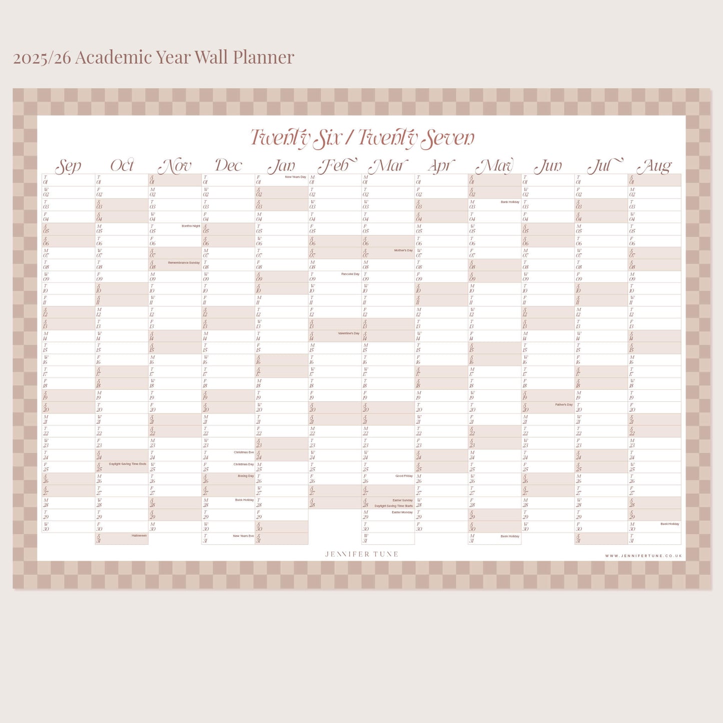 2026/27 Academic Year Wall Planner