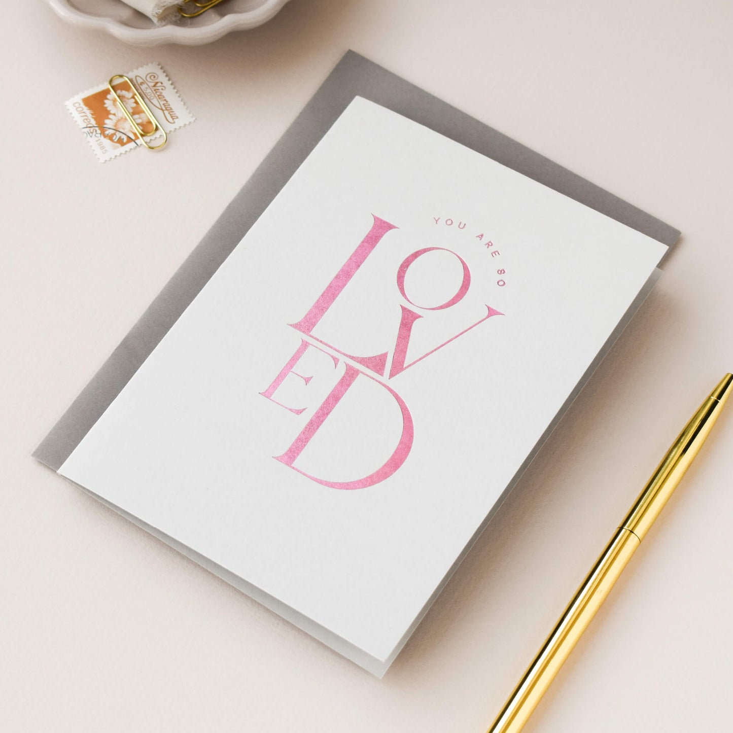 You Are So Loved Card in Pink Foil