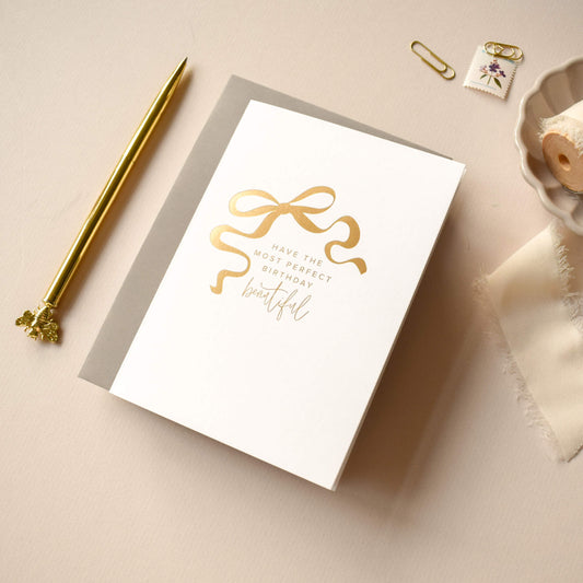 Gold Bow Birthday Card