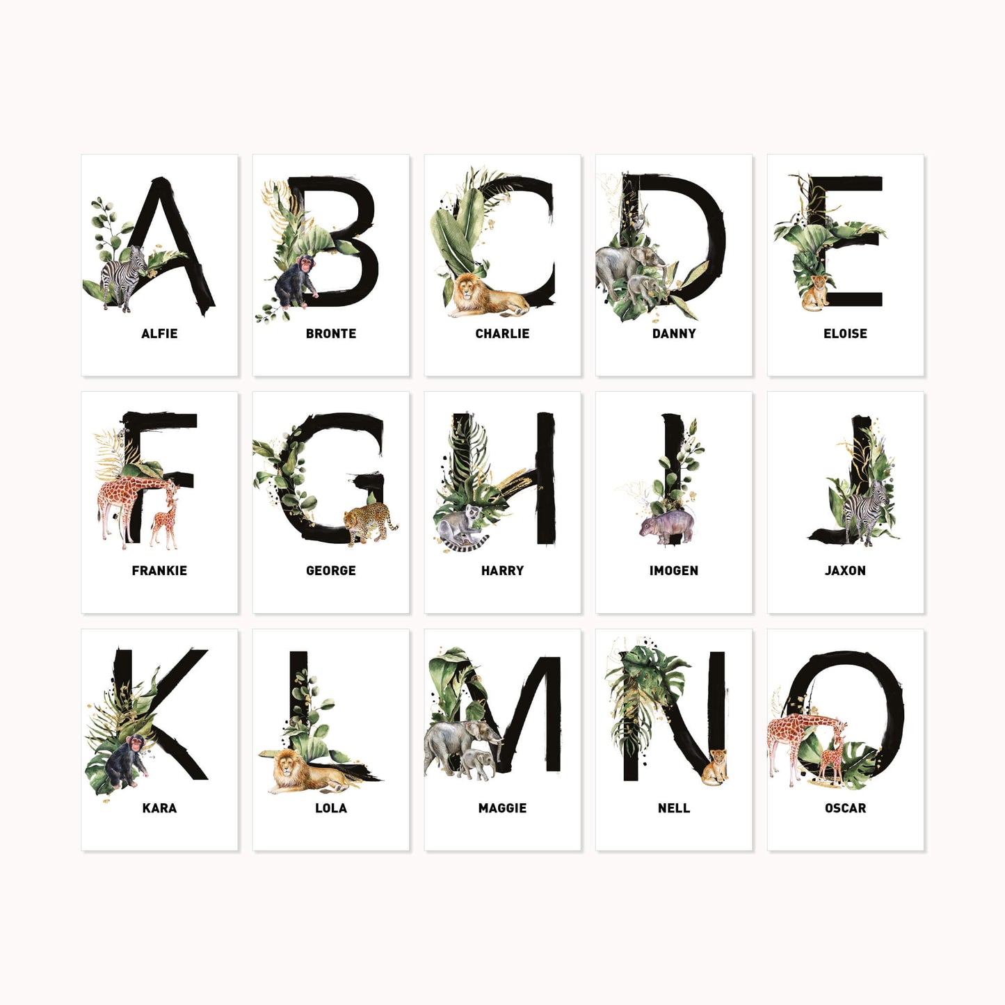 Personalised Safari Animals Initial Print