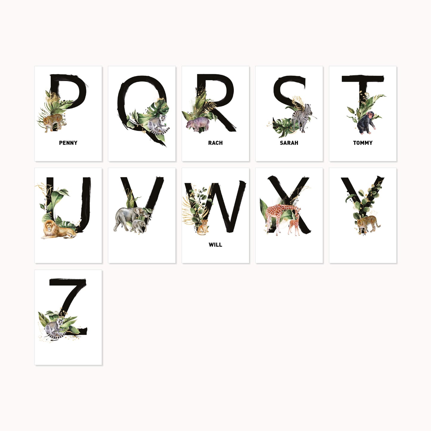 Personalised Safari Animals Initial Print